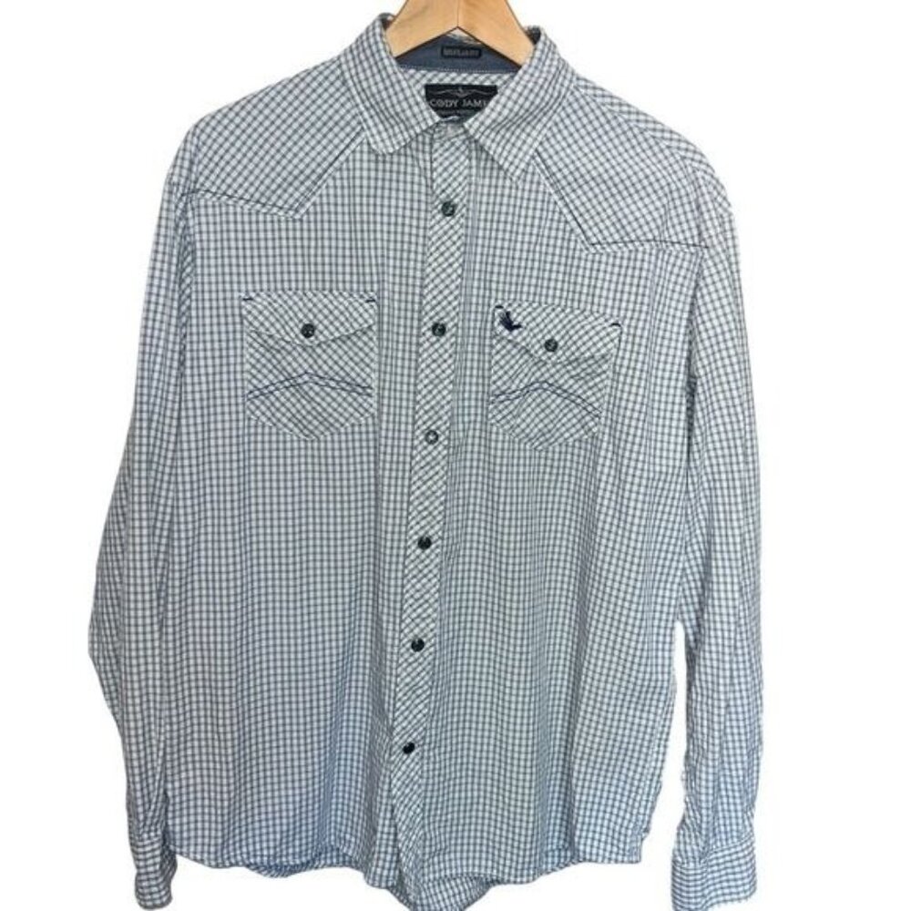 Cody James Plaid Western Shirt Men L Blue Cotton Regular Fit Style